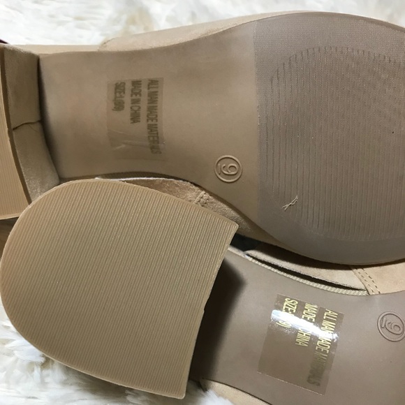 Beige Chunky Heel Peep Open Toe Vegan Mules Sz 8/9 - Picture 4 of 8